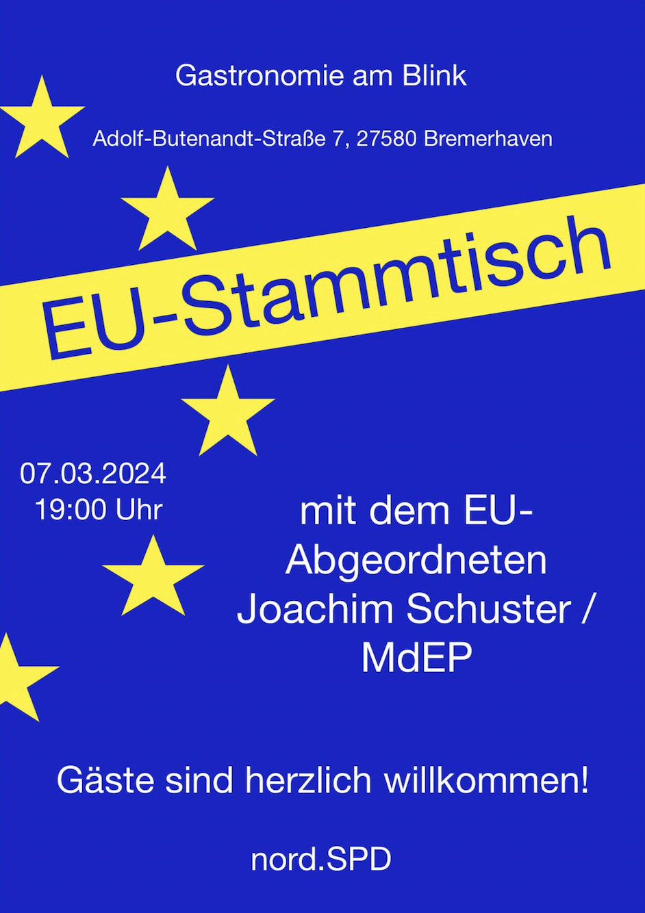 Nord.SPD lädt ein zu EU-Stammtisch mit Joachim Schuster